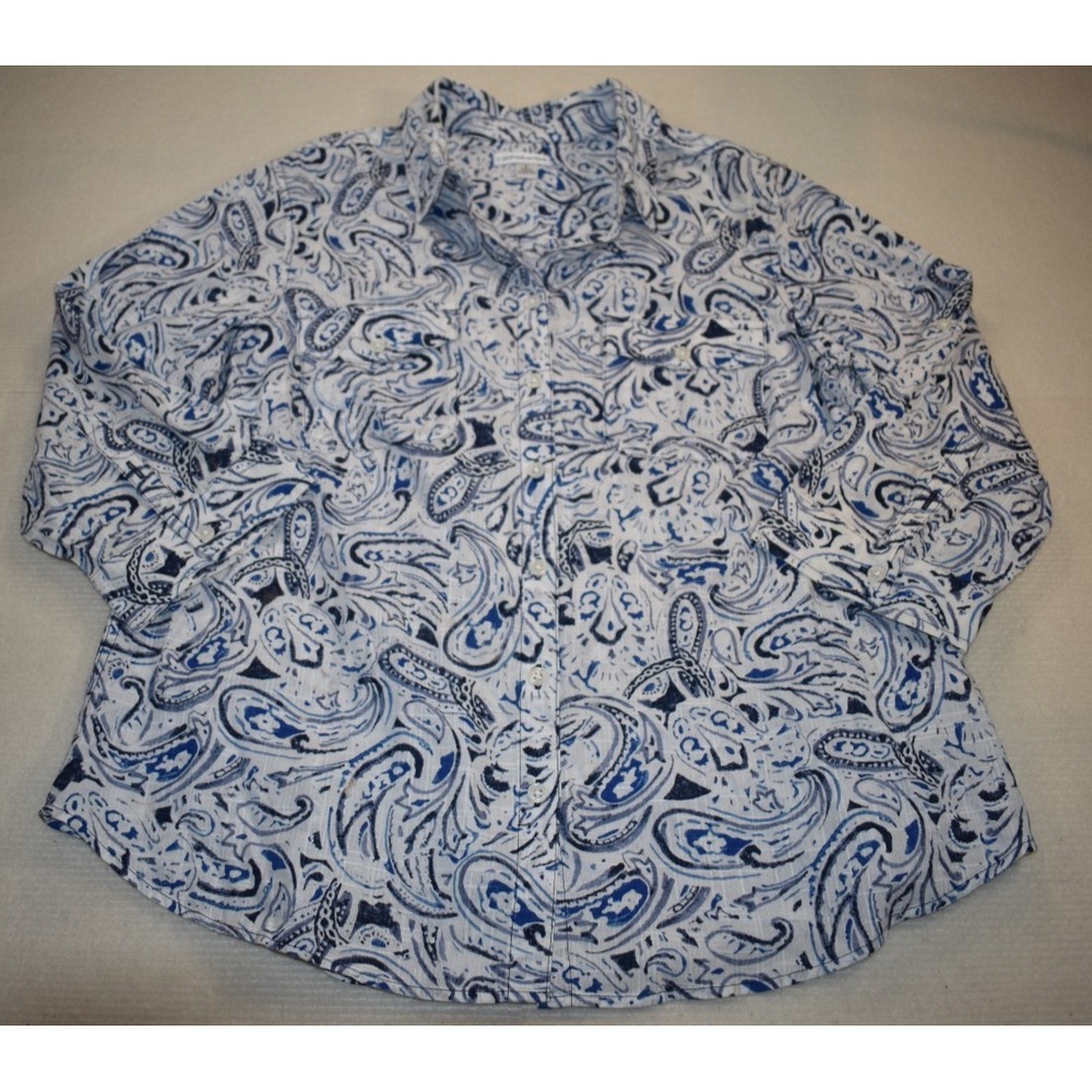 Croft & Barrow Large Floral Button Front Shirt Blue White